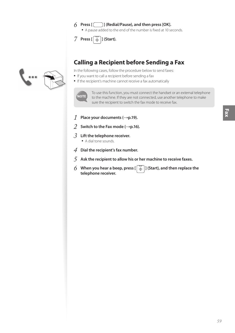 Calling a recipient before sending a fax | Canon imageCLASS MF4890dw User Manual | Page 59 / 116