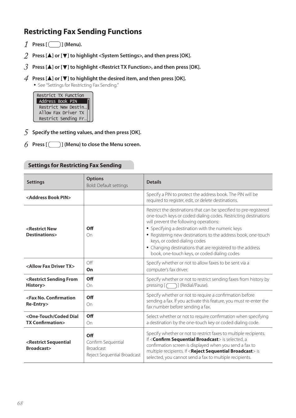 Restricting fax sending functions | Canon imageCLASS MF4890dw User Manual | Page 68 / 116