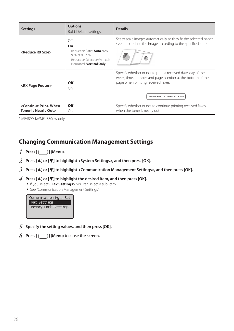 Changing communication management settings | Canon imageCLASS MF4890dw User Manual | Page 70 / 116