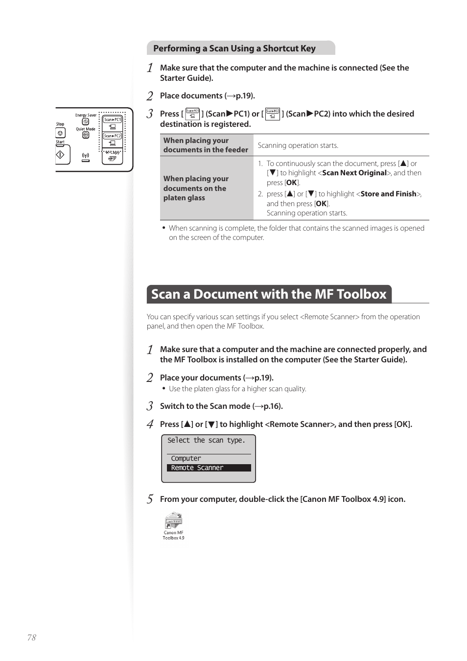 Scan a document with the mf toolbox, P.78) | Canon imageCLASS MF4890dw User Manual | Page 78 / 116