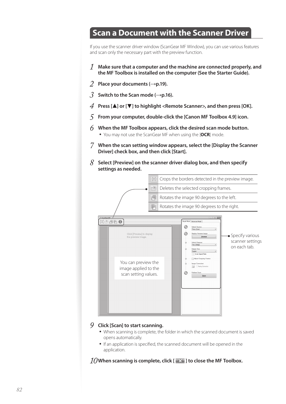 Scan a document with the scanner driver | Canon imageCLASS MF4890dw User Manual | Page 82 / 116