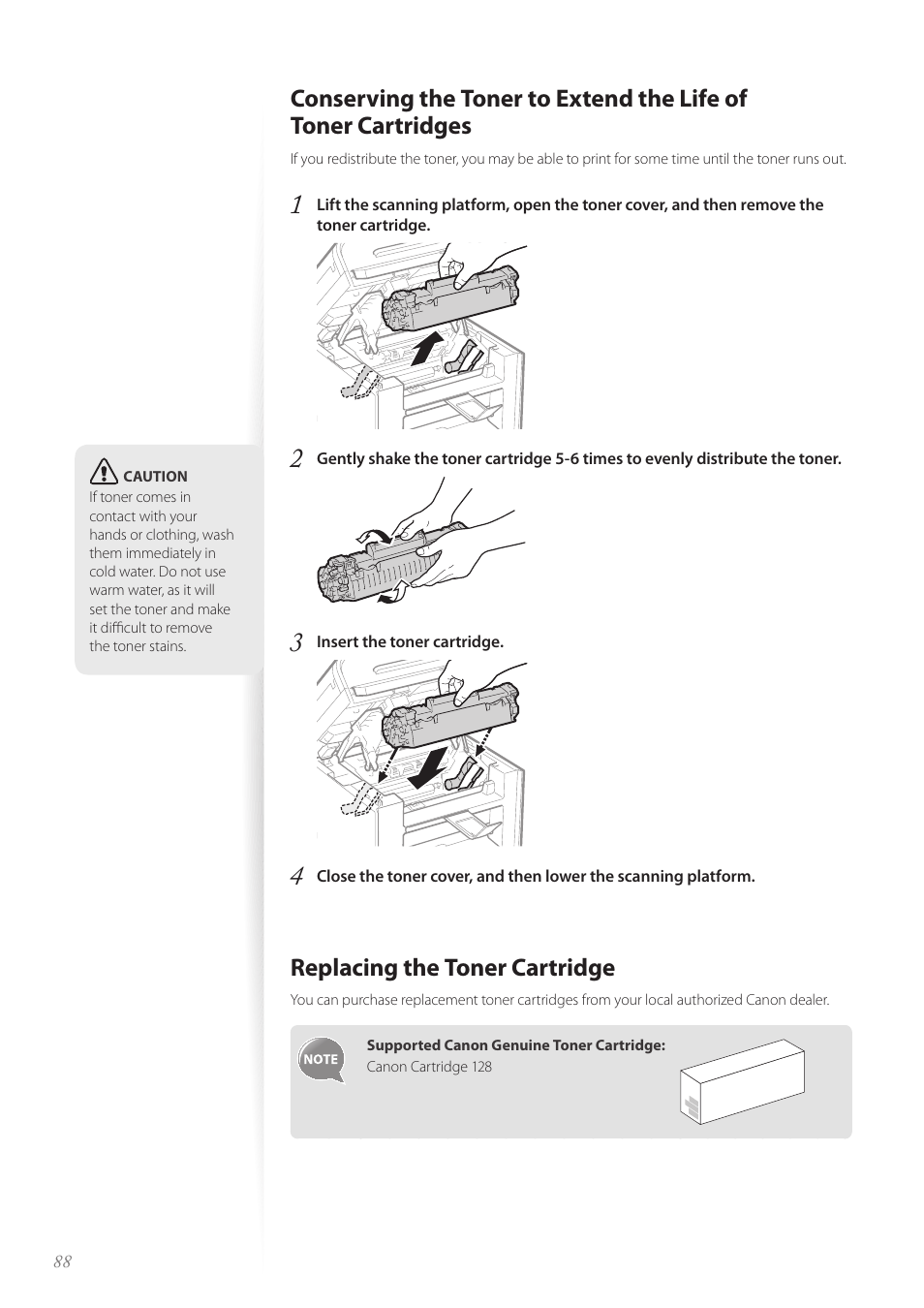 Replacing the toner cartridge | Canon imageCLASS MF4890dw User Manual | Page 88 / 116