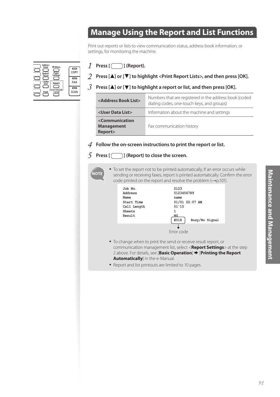 Manage using the report and list functions | Canon imageCLASS MF4890dw User Manual | Page 91 / 116