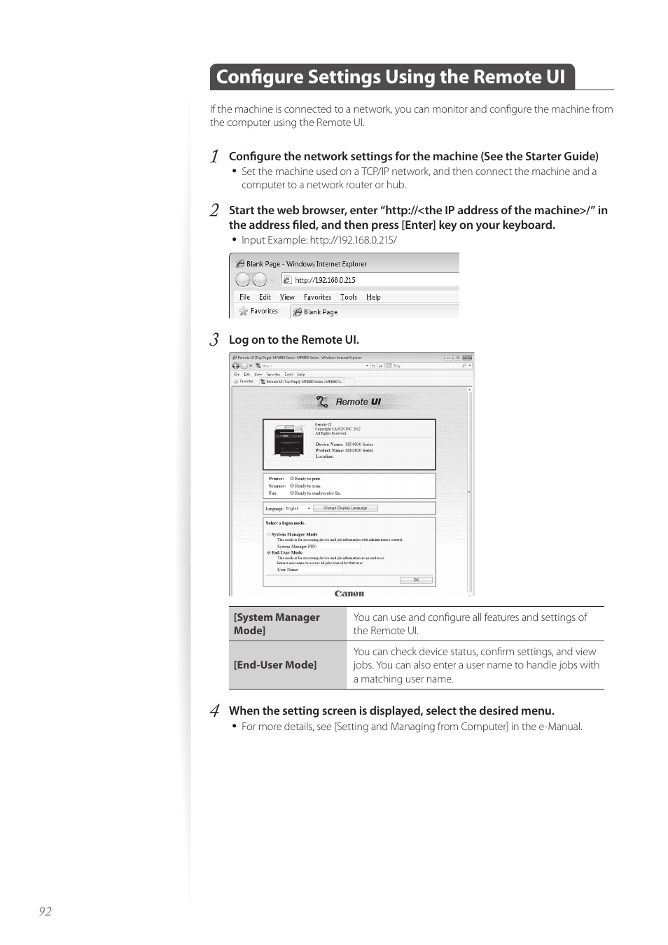 Configure settings using the remote ui, Confi gure settings using the remote ui | Canon imageCLASS MF4890dw User Manual | Page 92 / 116