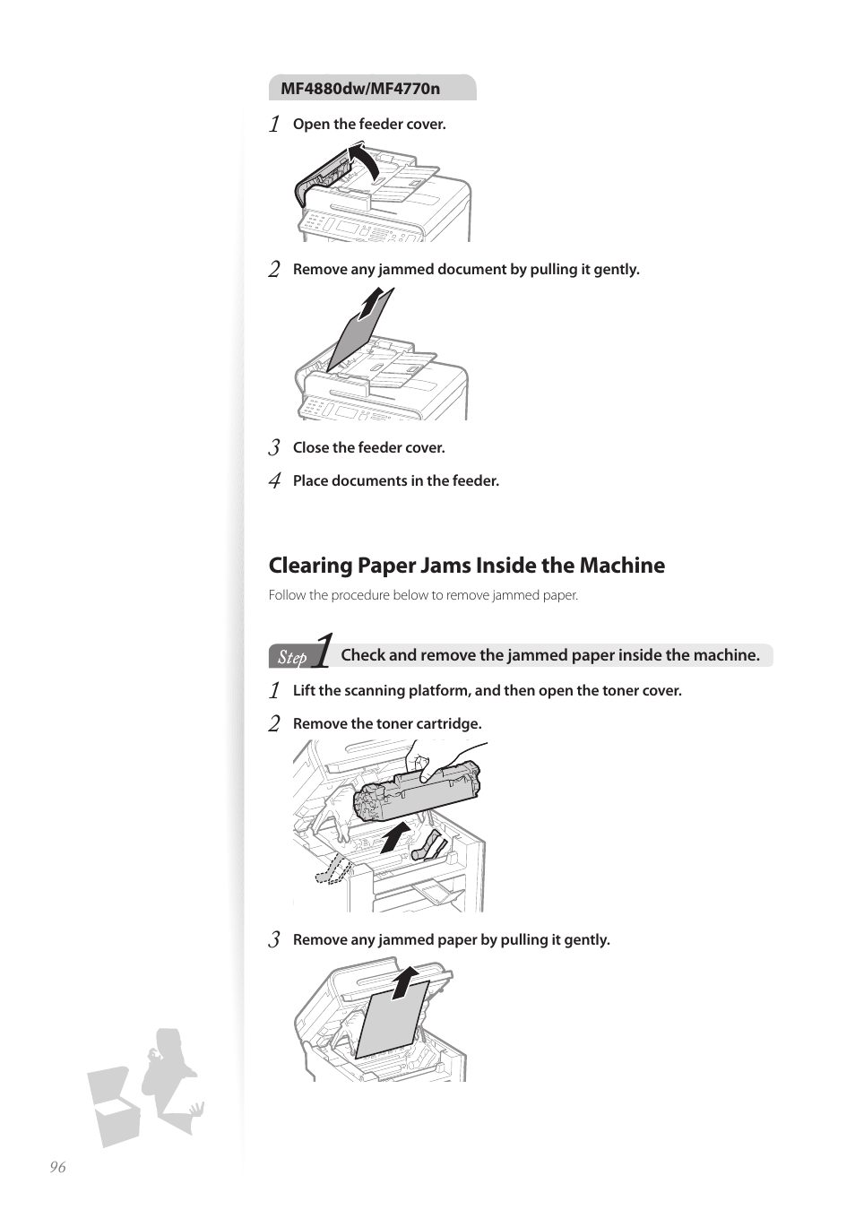 Clearing paper jams inside the machine | Canon imageCLASS MF4890dw User Manual | Page 96 / 116