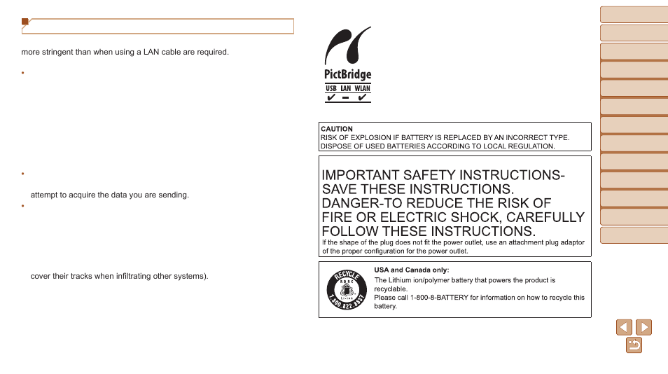 Security precautions | Canon PowerShot SX600 HS User Manual | Page 161 / 163