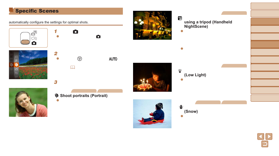 Specific scenes | Canon PowerShot SX600 HS User Manual | Page 41 / 163