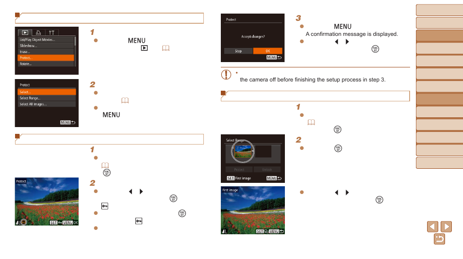 Using the menu, Choosing images individually, Selecting a range | Canon PowerShot SX600 HS User Manual | Page 74 / 163