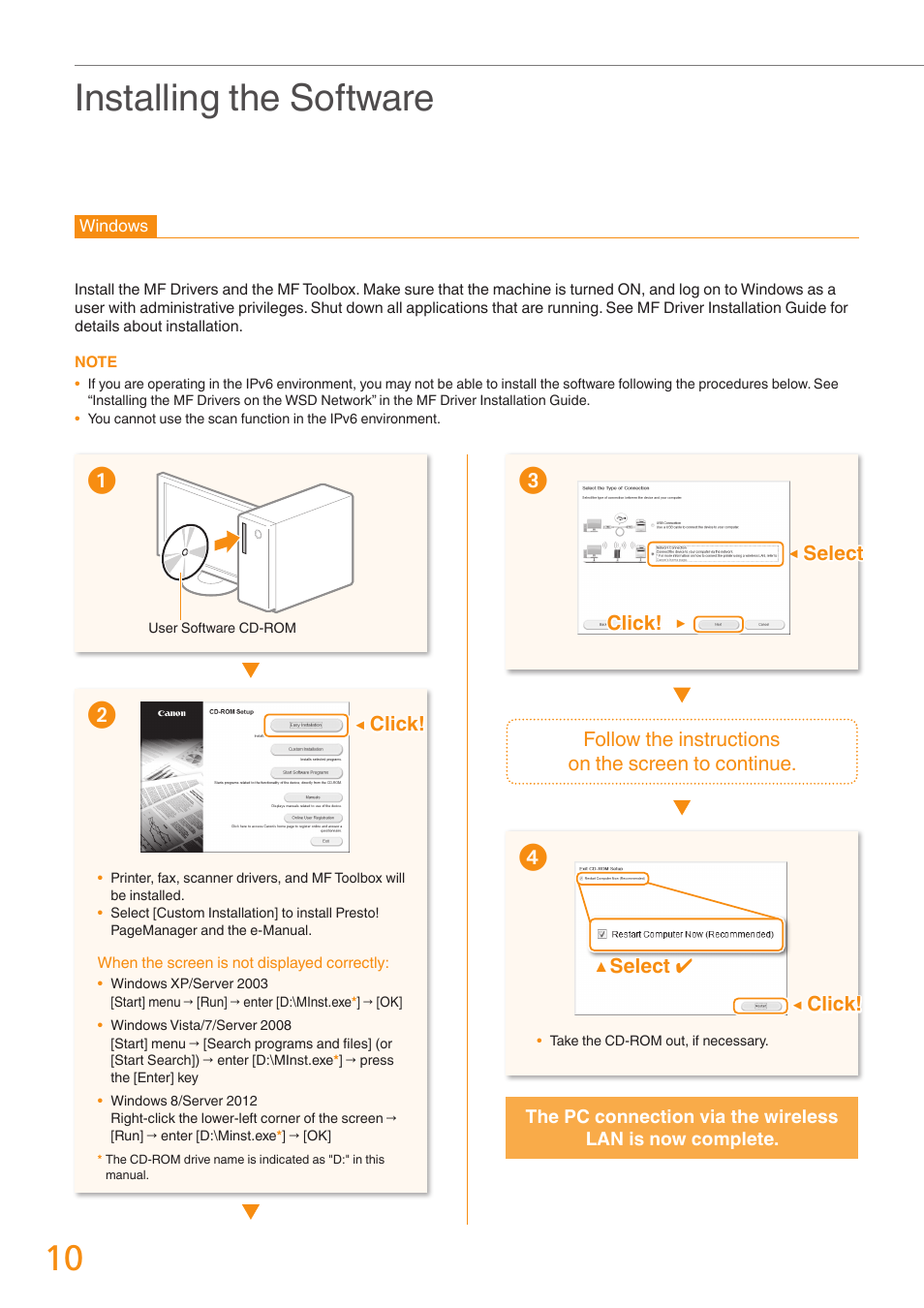 Installing the software | Canon Color imageCLASS MF8280Cw User Manual | Page 10 / 24