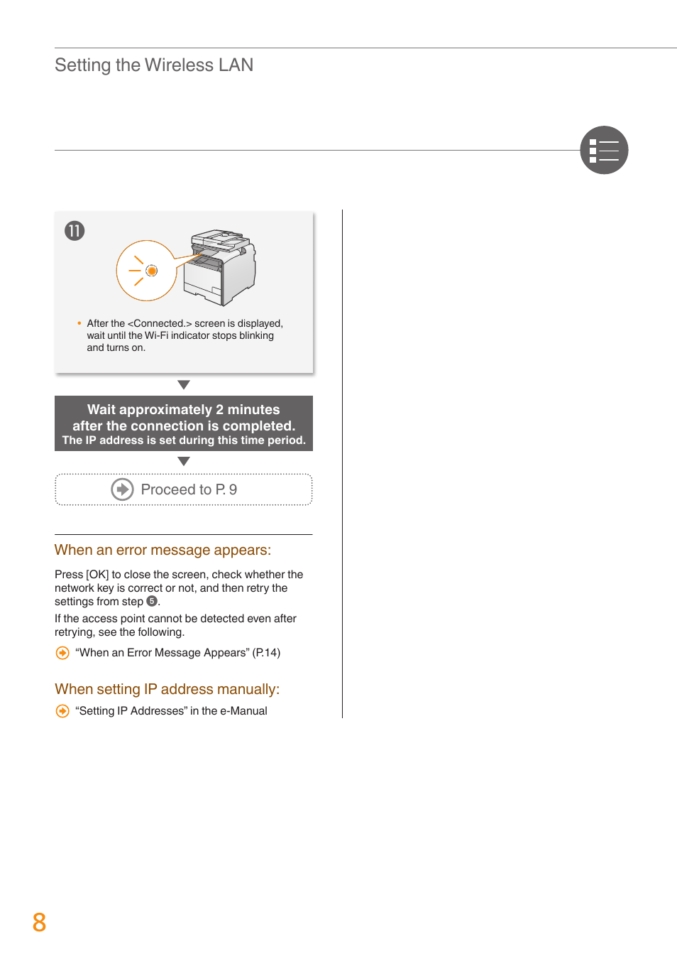 Setting the wireless lan | Canon Color imageCLASS MF8280Cw User Manual | Page 8 / 24