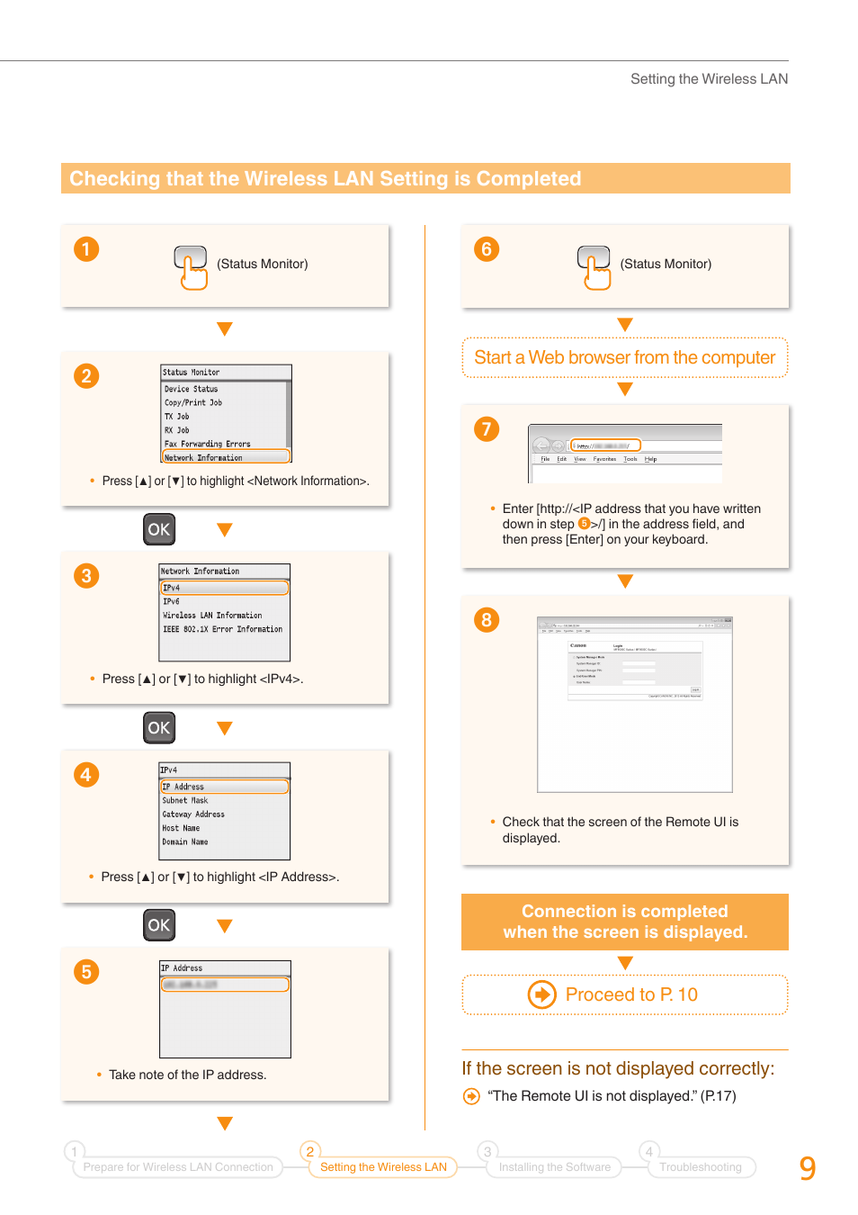 Checking that the wireless lan setting is, Completed” (p.9) | Canon Color imageCLASS MF8280Cw User Manual | Page 9 / 24