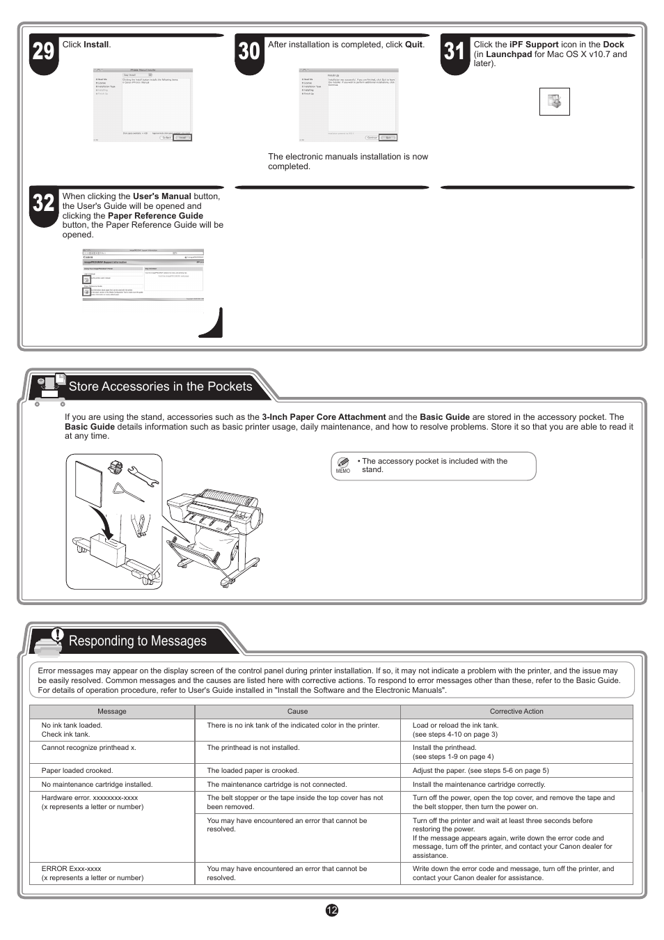 Responding to messages, Store accessories in the pockets | Canon imagePROGRAF iPF6400 User Manual | Page 12 / 12