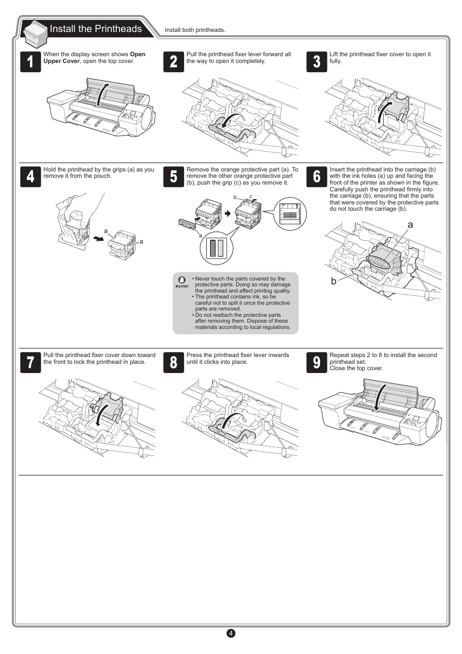 Install the printheads | Canon imagePROGRAF iPF6400 User Manual | Page 4 / 12