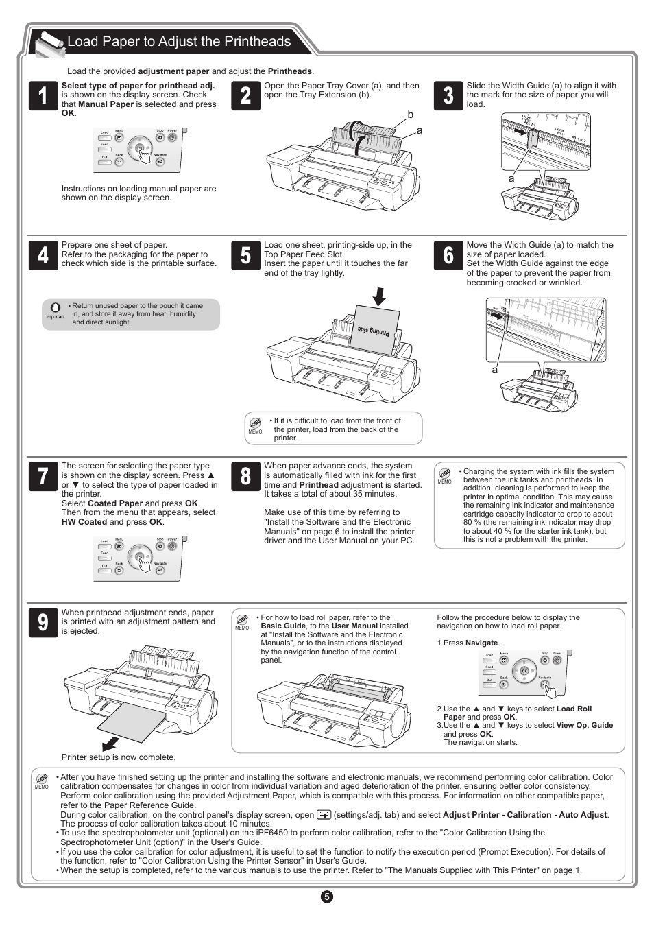 Load paper to adjust the printheads | Canon imagePROGRAF iPF6400 User Manual | Page 5 / 12