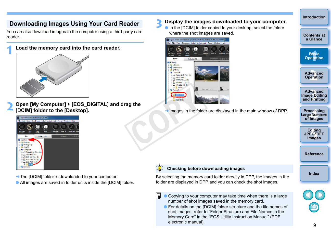 Downloading images using your card reader, Cop y | Canon EOS Rebel SL1 18-55mm IS STM Lens Kit User Manual | Page 10 / 152