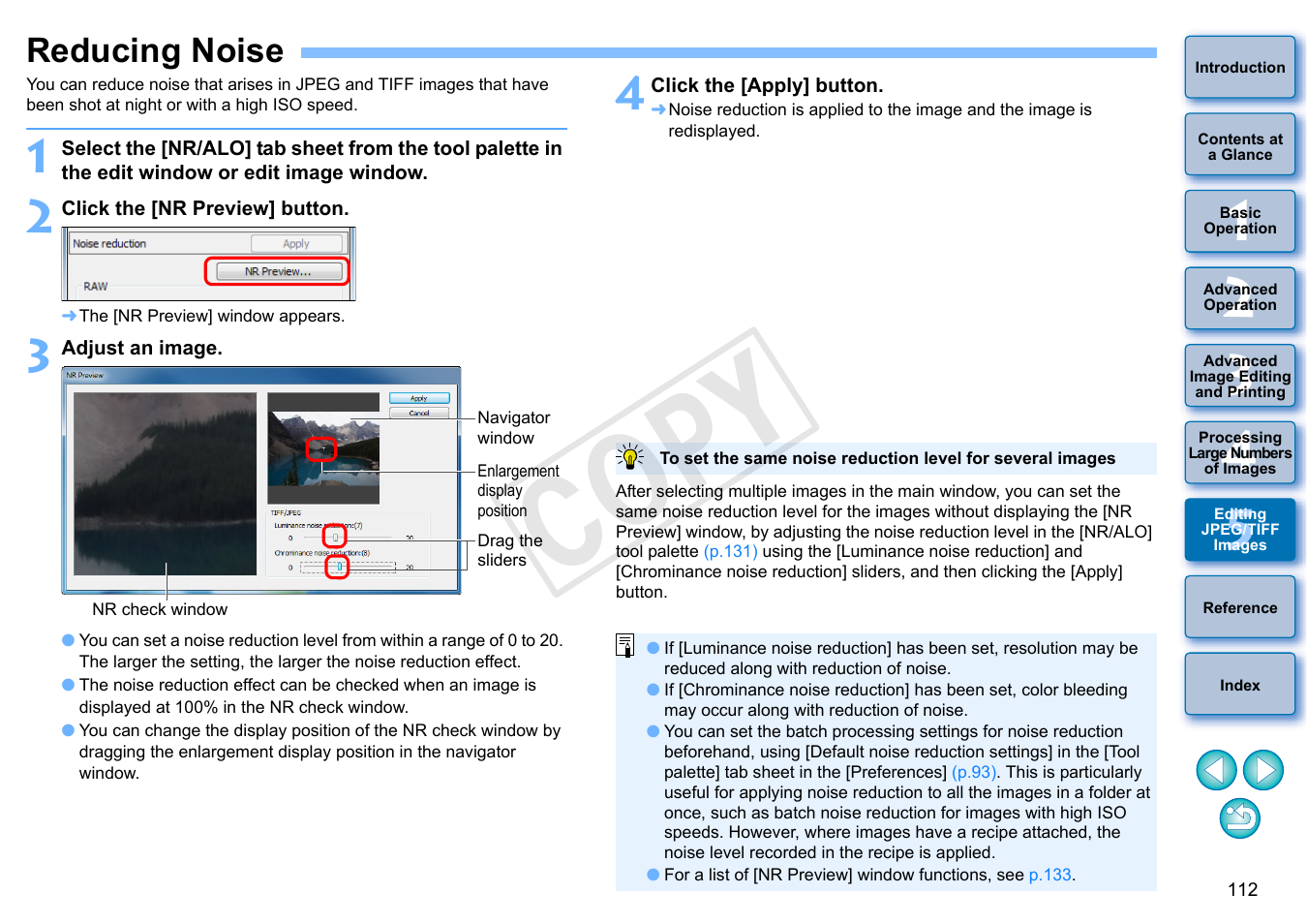 Reducing noise, Cop y | Canon EOS Rebel SL1 18-55mm IS STM Lens Kit User Manual | Page 113 / 152