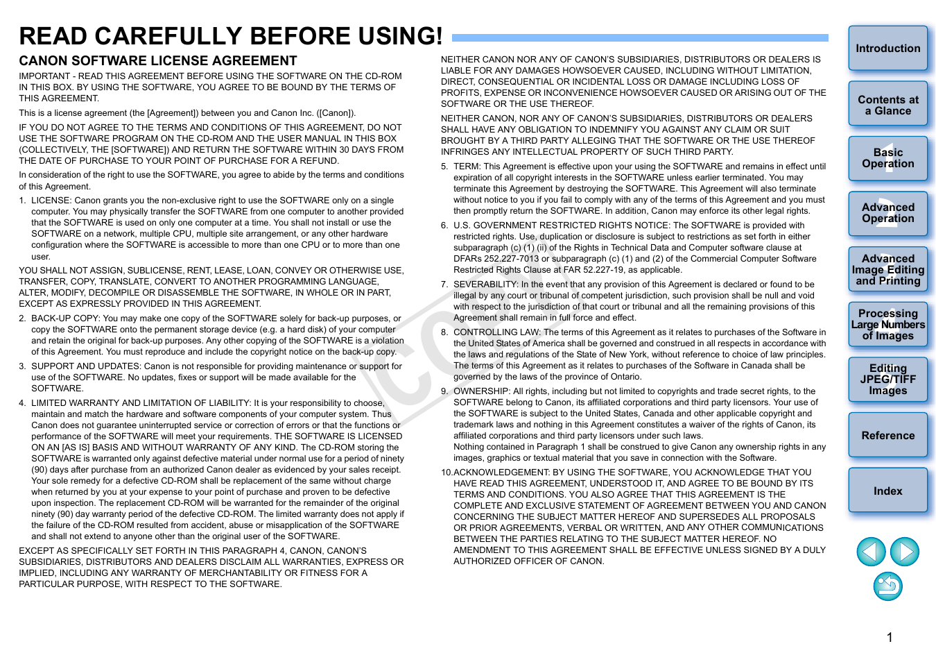 Read carefully before using, Cop y | Canon EOS Rebel SL1 18-55mm IS STM Lens Kit User Manual | Page 2 / 152