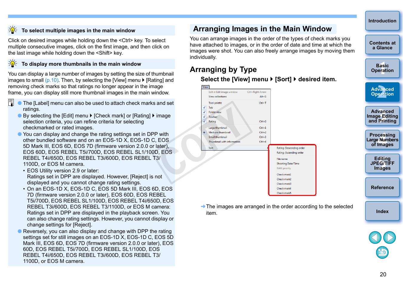 Arranging images in the main window, Arranging by type, Cop y | Canon EOS Rebel SL1 18-55mm IS STM Lens Kit User Manual | Page 21 / 152