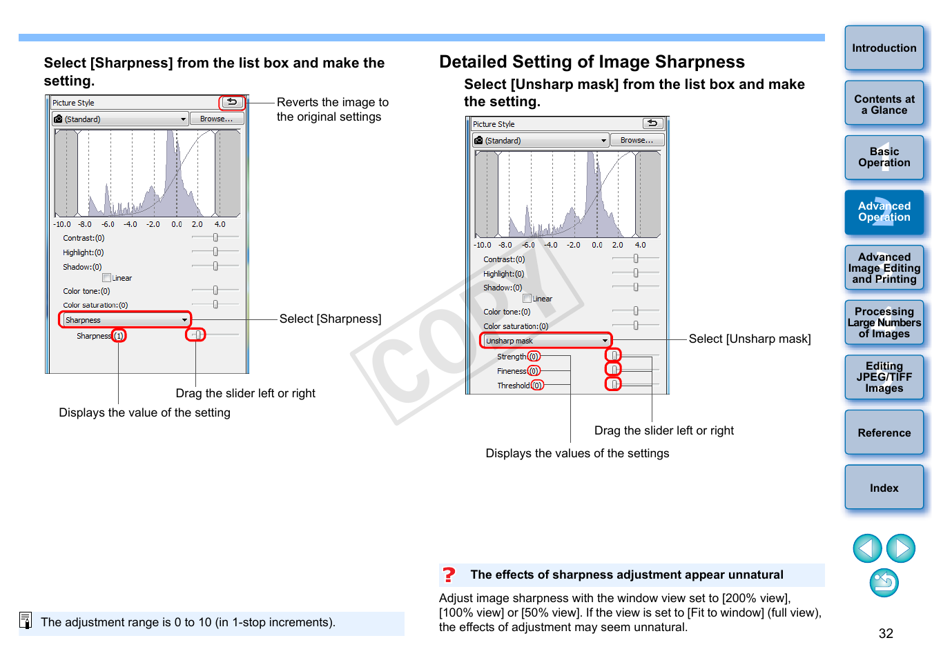 Detailed setting of image sharpness, Cop y | Canon EOS Rebel SL1 18-55mm IS STM Lens Kit User Manual | Page 33 / 152