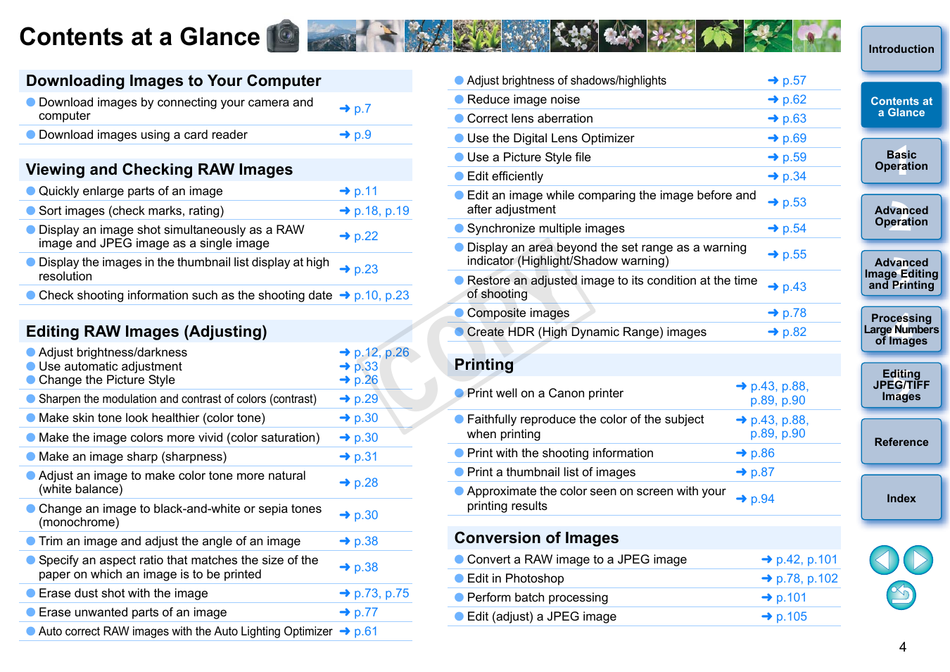 Contents at a glance, Contents at, A glance | Cop y | Canon EOS Rebel SL1 18-55mm IS STM Lens Kit User Manual | Page 5 / 152