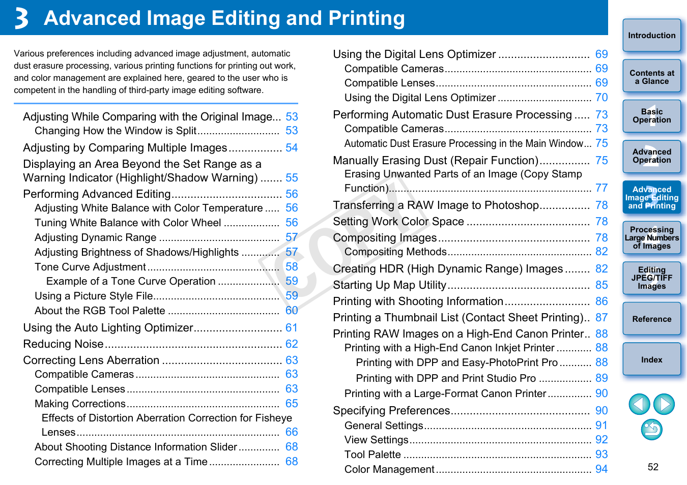 Advanced image editing and printing, Advanced, Image editing | And printing, C op y | Canon EOS Rebel SL1 18-55mm IS STM Lens Kit User Manual | Page 53 / 152