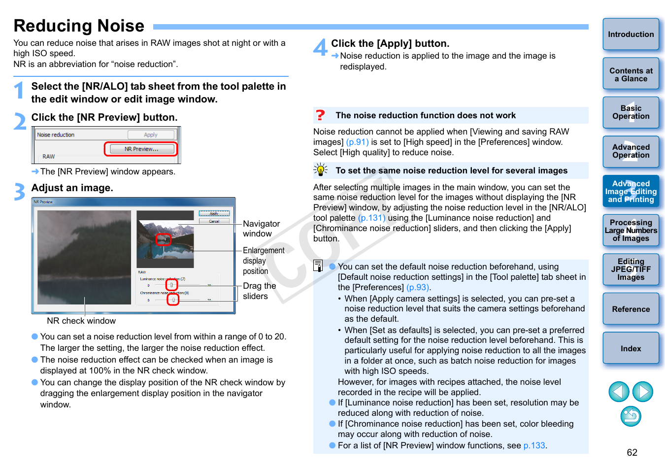 Reducing noise, P.62, P.62) | Cop y | Canon EOS Rebel SL1 18-55mm IS STM Lens Kit User Manual | Page 63 / 152