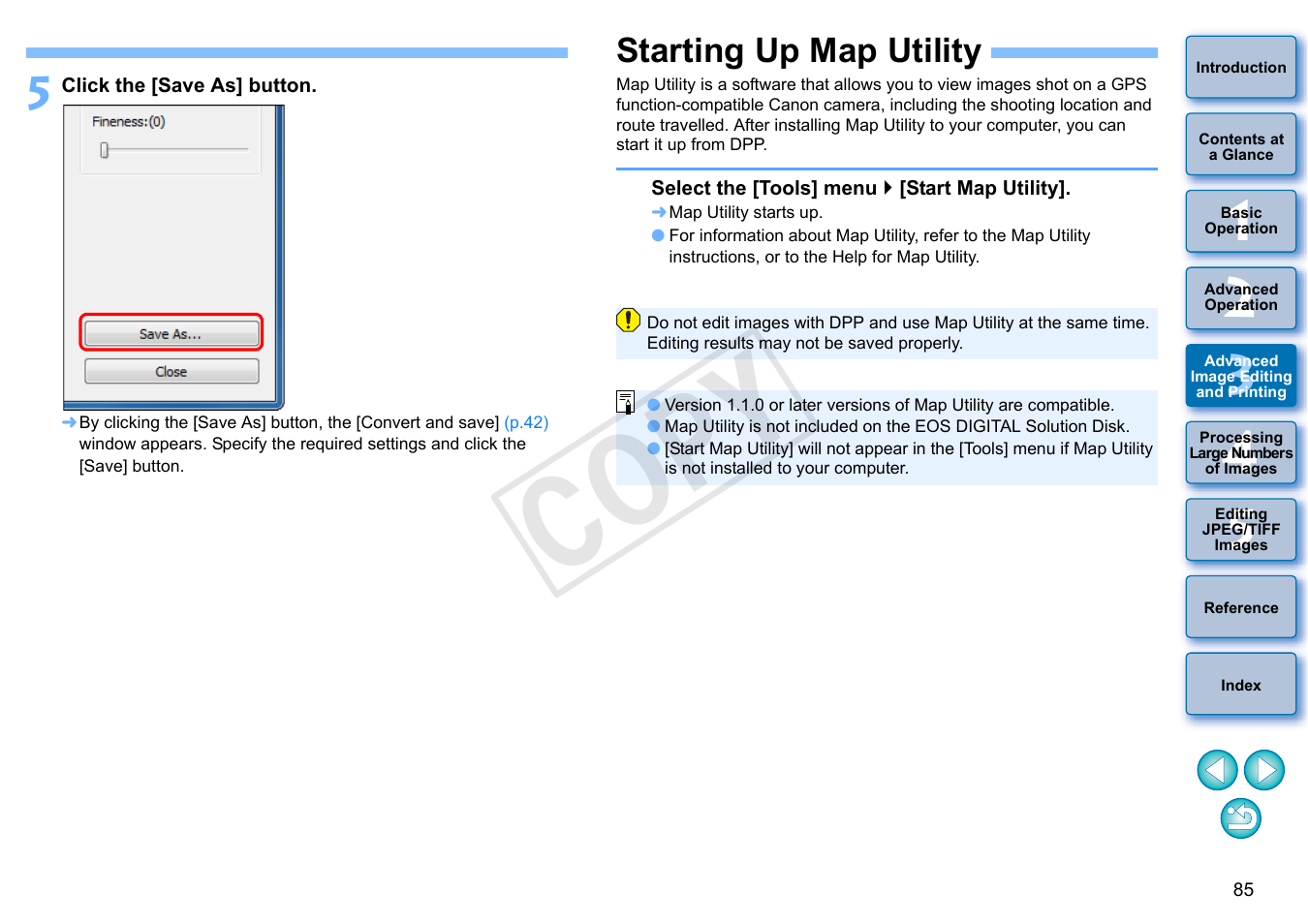 Starting up map utility, Cop y | Canon EOS Rebel SL1 18-55mm IS STM Lens Kit User Manual | Page 86 / 152