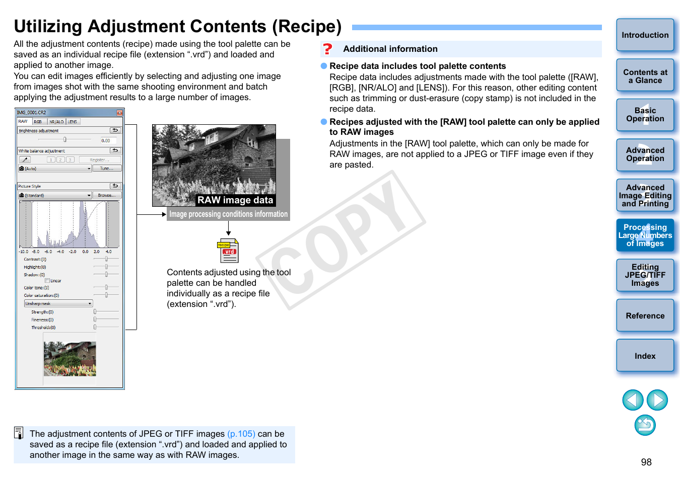 Utilizing adjustment contents (recipe), P.98), Can b | Cop y | Canon EOS Rebel SL1 18-55mm IS STM Lens Kit User Manual | Page 99 / 152