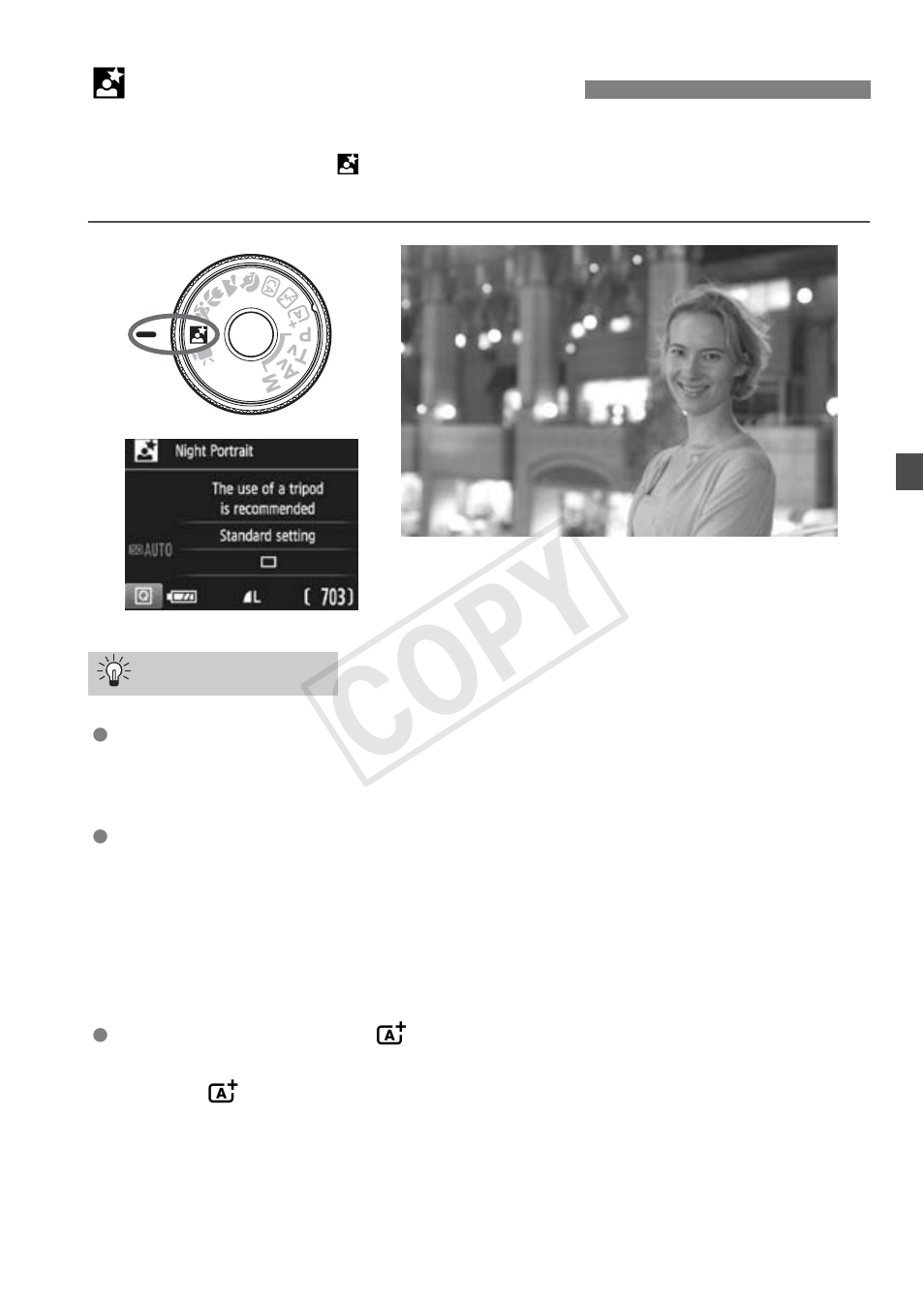 6 shooting night portraits, Cop y | Canon EOS Rebel T5 18-55 IS II Kit User Manual | Page 61 / 116