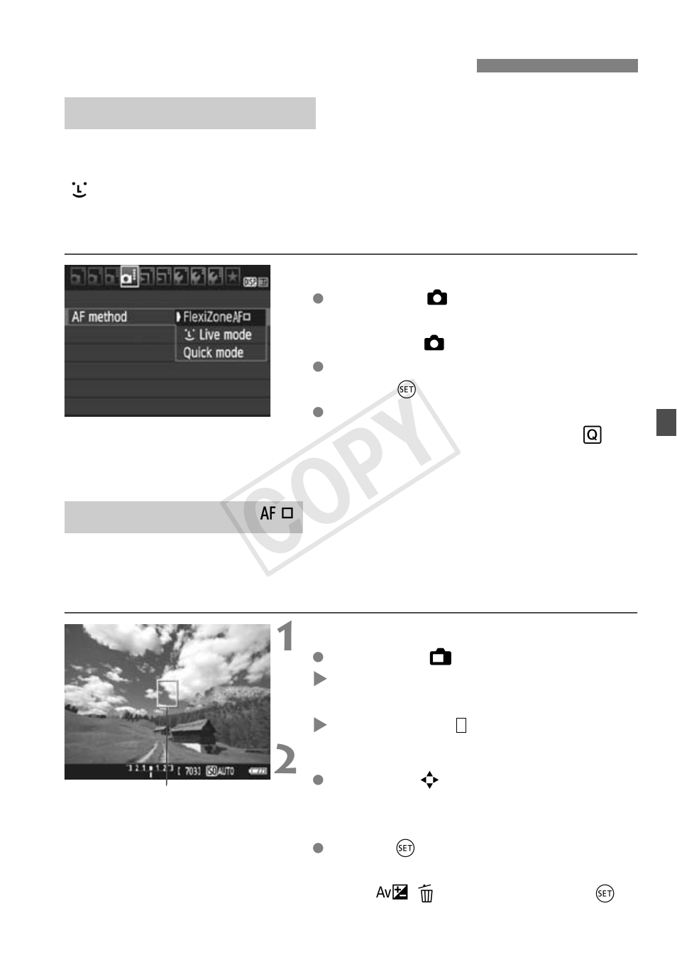 Using af to focus (af method), Cop y | Canon EOS Rebel T5 18-55 IS II Kit User Manual | Page 71 / 116