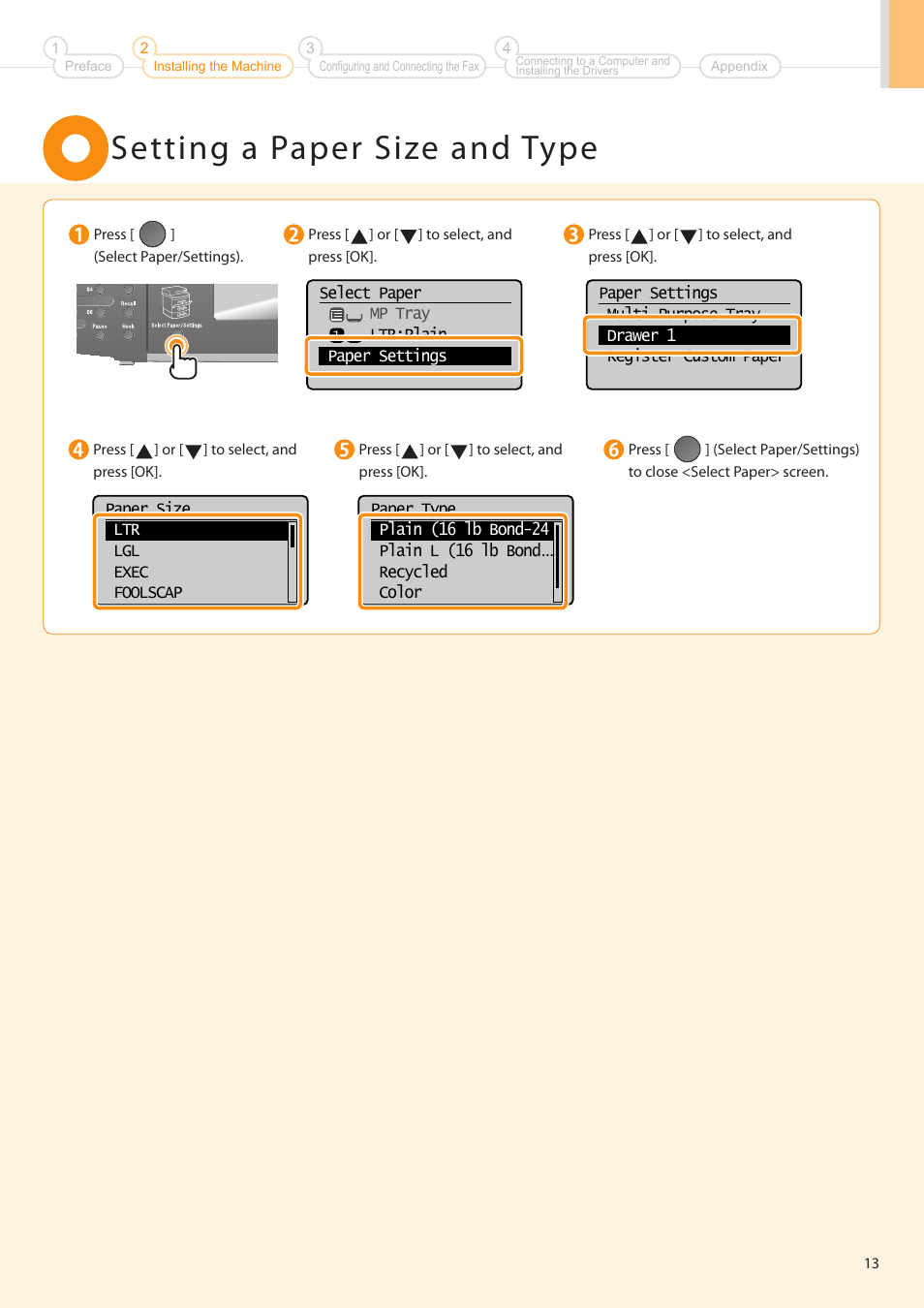 Setting a paper size and type | Canon imageCLASS MF5960dn User Manual | Page 13 / 36