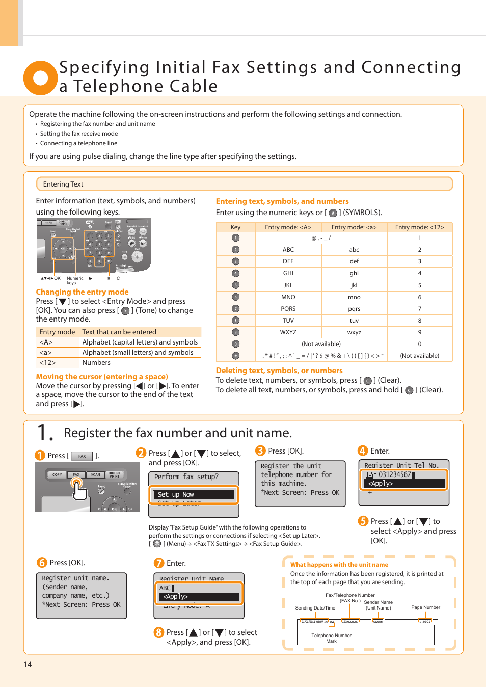 Register the fax number and unit name | Canon imageCLASS MF5960dn User Manual | Page 14 / 36