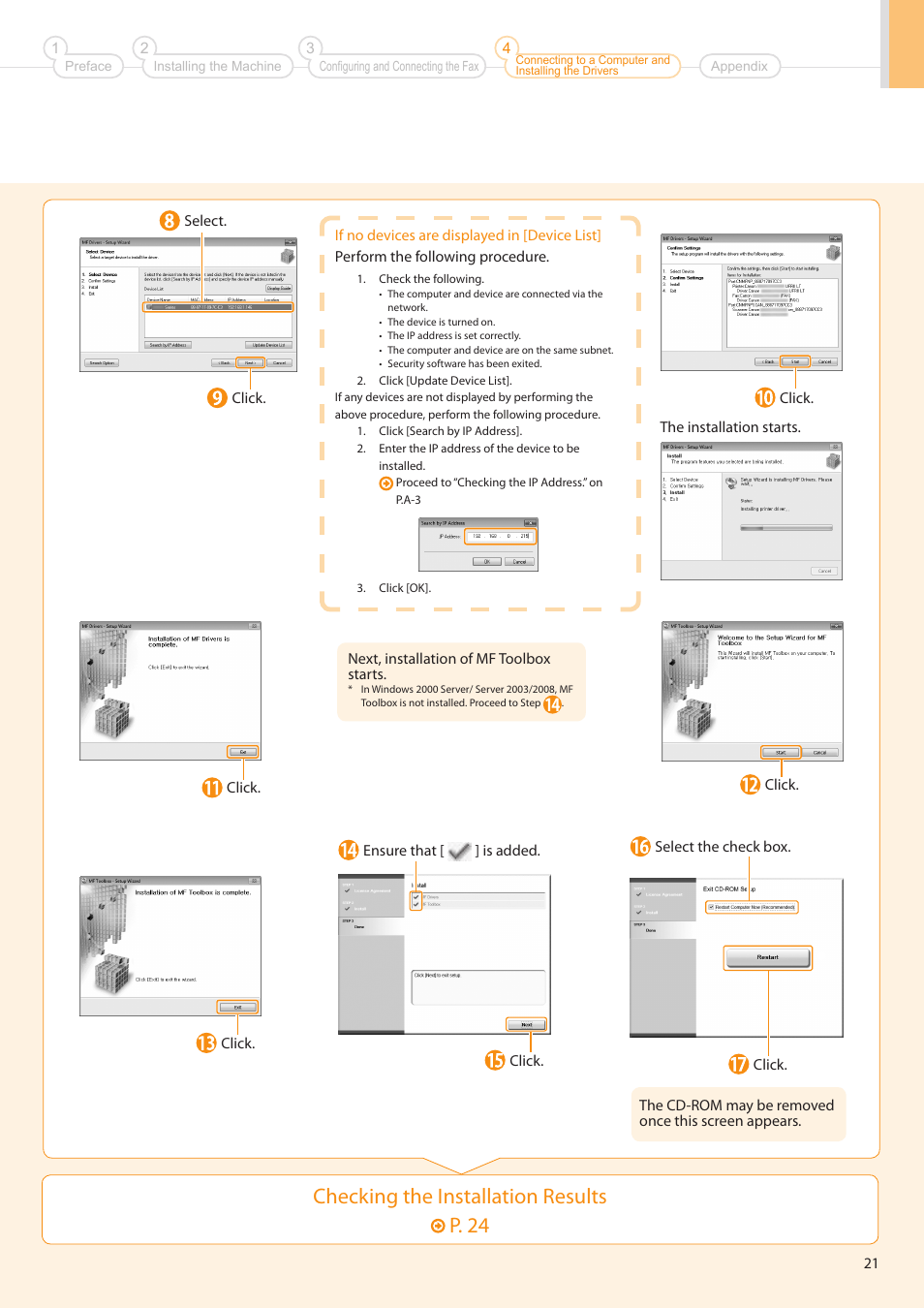 Checking the installation results p . 24 | Canon imageCLASS MF5960dn User Manual | Page 21 / 36