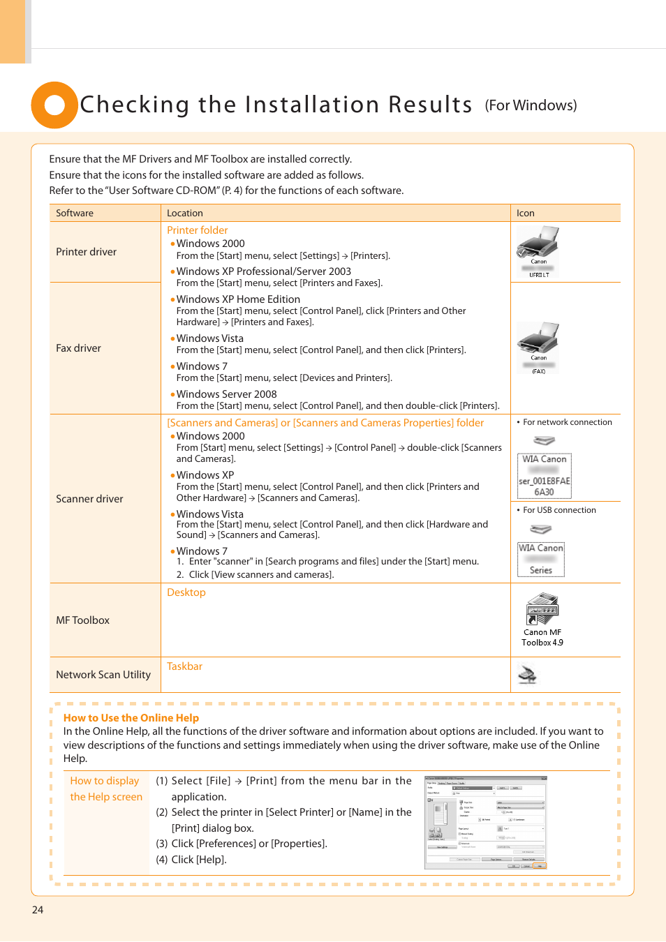 Checking the installation results, For windows) | Canon imageCLASS MF5960dn User Manual | Page 24 / 36