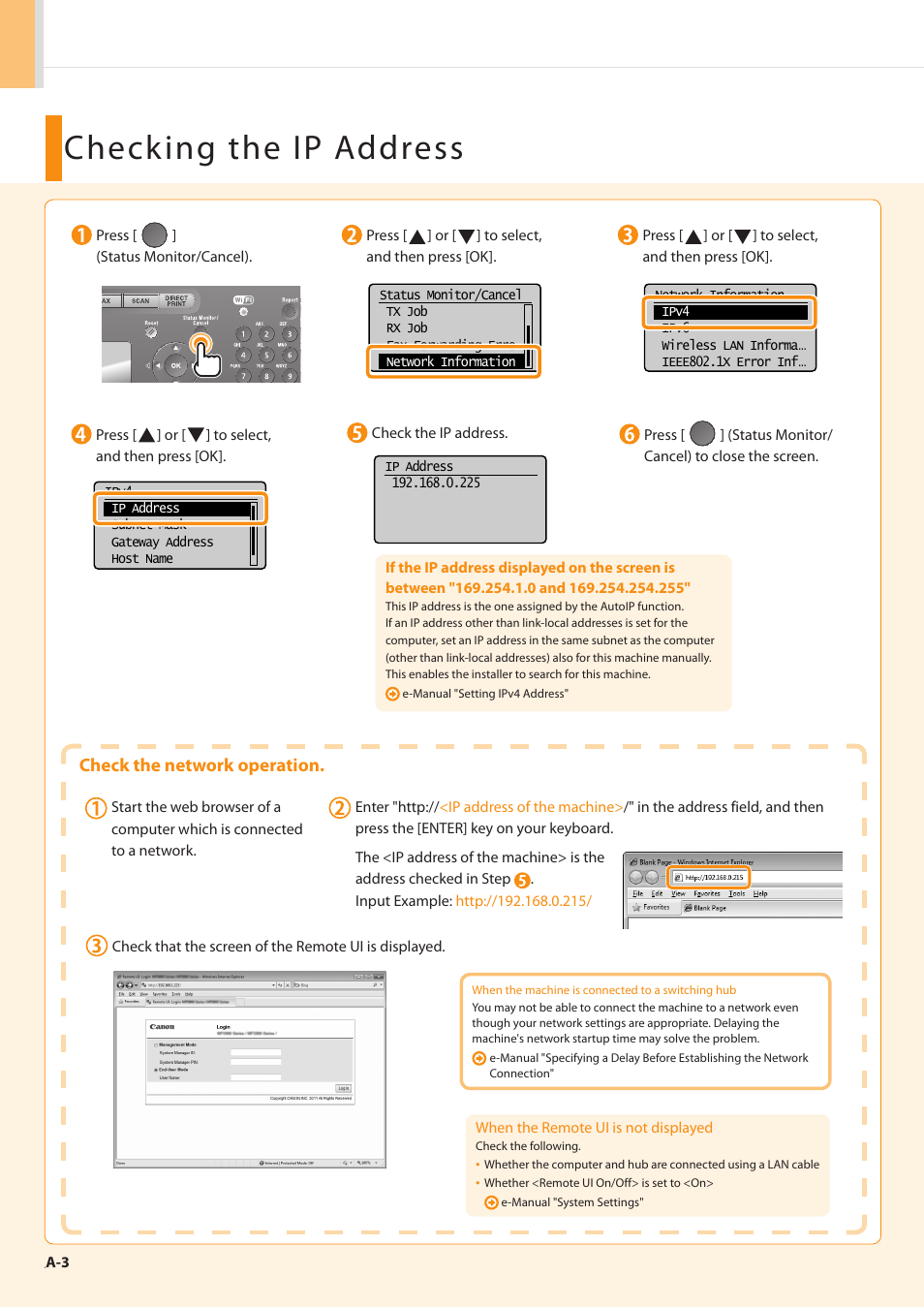 Checking the ip address, Check the network operation | Canon imageCLASS MF5960dn User Manual | Page 32 / 36