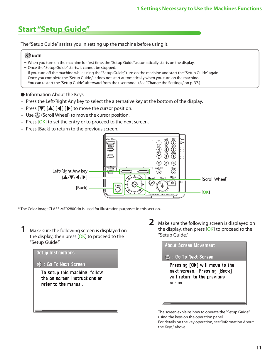 Start “setup guide, P. 11 | Canon Color imageCLASS MF9220Cdn User Manual | Page 13 / 64