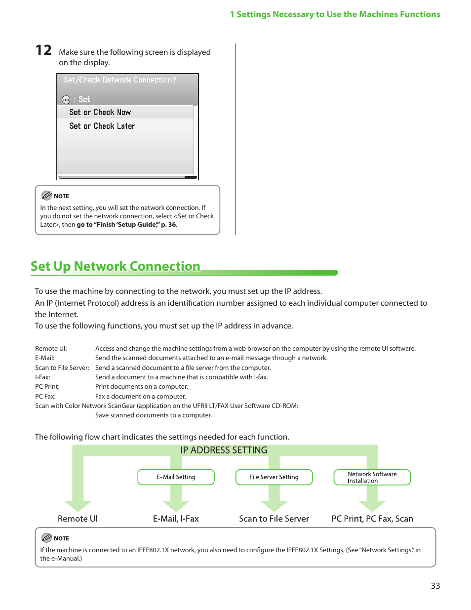 Set up network connection, P. 33 | Canon Color imageCLASS MF9220Cdn User Manual | Page 35 / 64