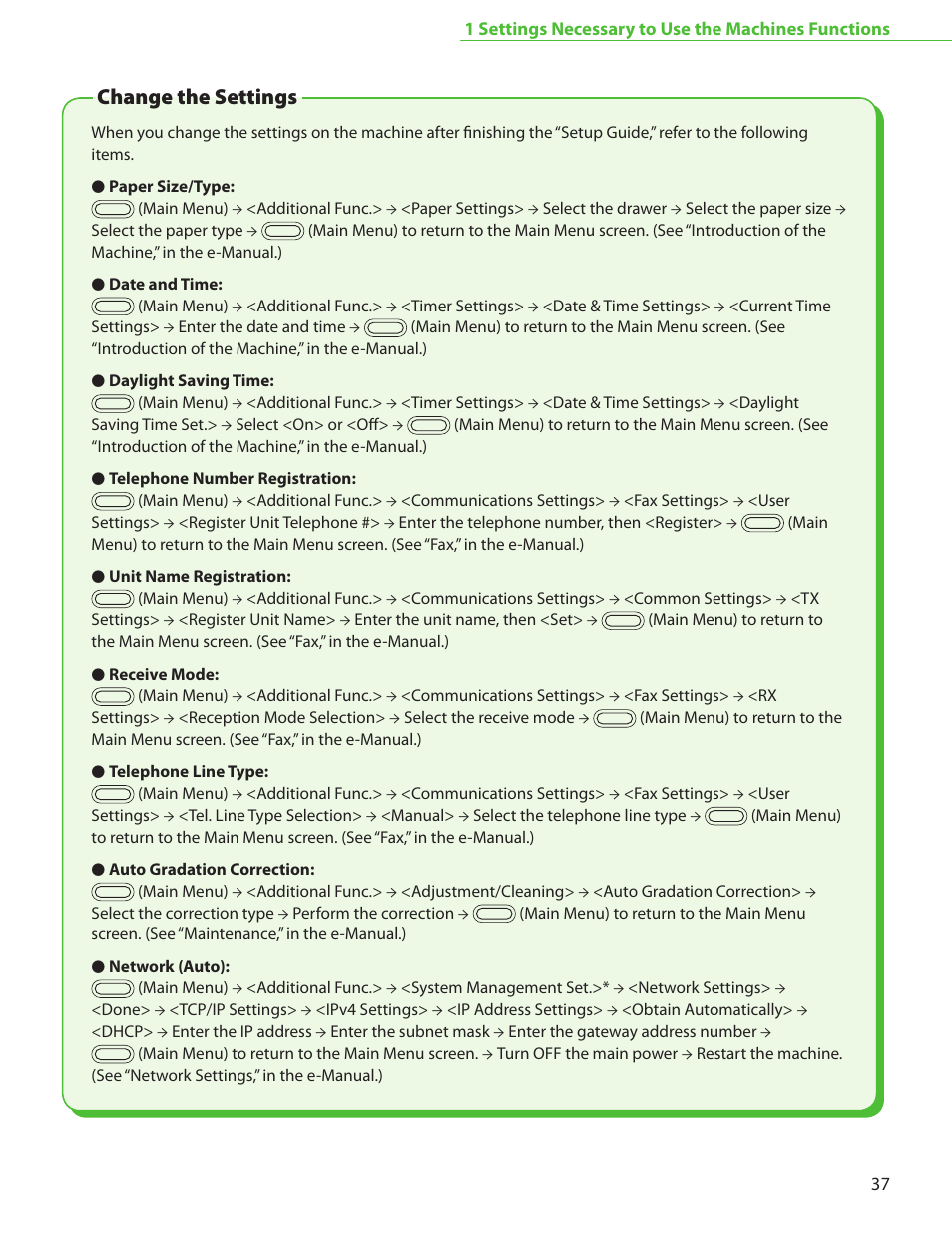 Change the settings, See “change the settings,” on p. 37 | Canon Color imageCLASS MF9220Cdn User Manual | Page 39 / 64