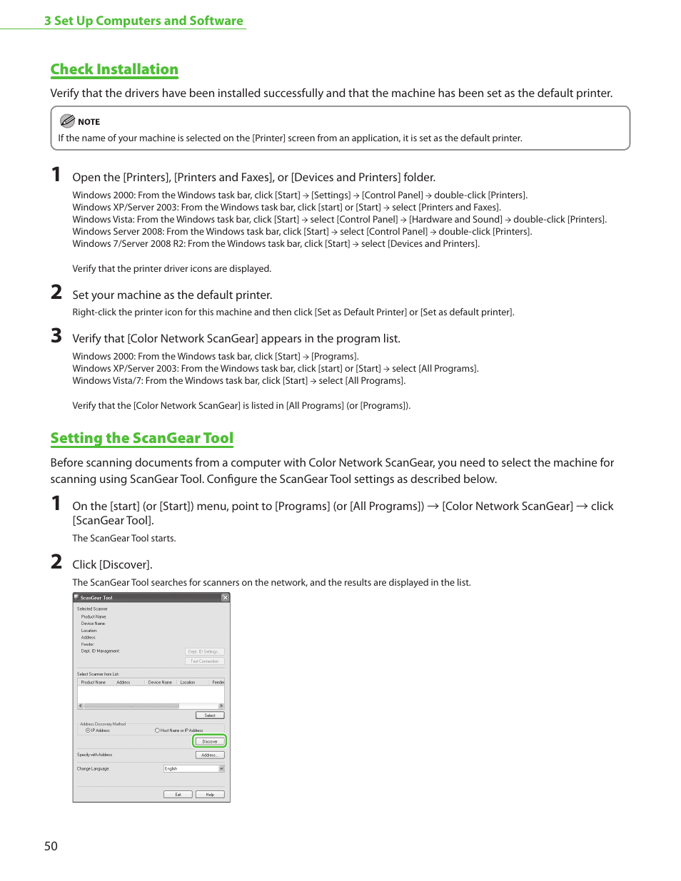 Check installation, Setting the scangear tool | Canon Color imageCLASS MF9220Cdn User Manual | Page 52 / 64