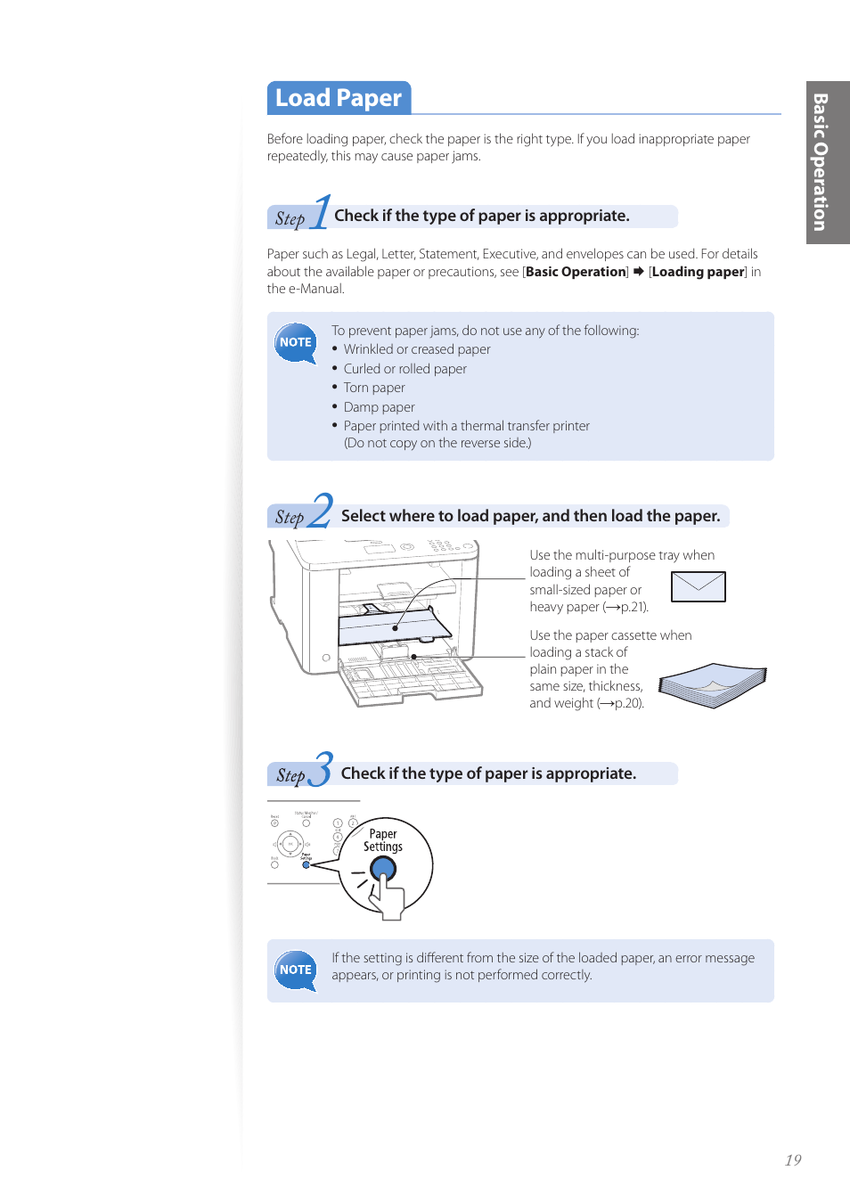 Load paper, Load paper …………………………………………………………… 19 | Canon imageCLASS D530 User Manual | Page 19 / 76