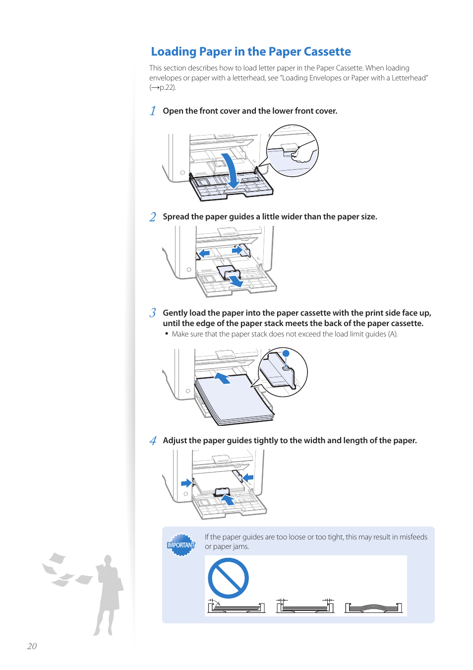 Loading paper in the paper cassette | Canon imageCLASS D530 User Manual | Page 20 / 76