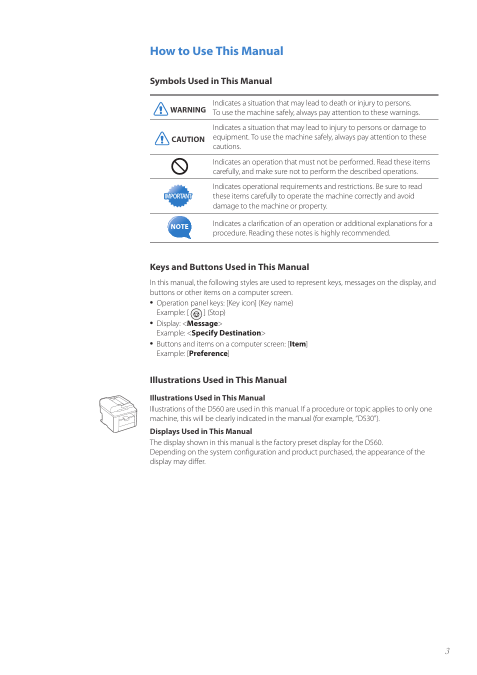 How to use this manual | Canon imageCLASS D530 User Manual | Page 3 / 76