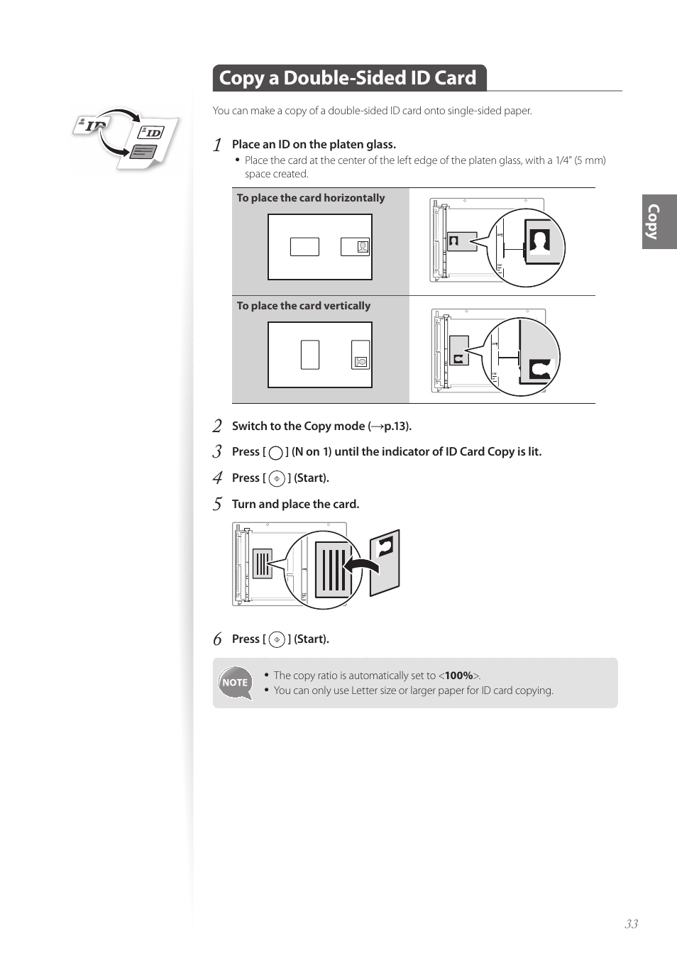 Copy a double-sided id card, Copy a double-sided id card ………………………………………… 33, Co py | Canon imageCLASS D530 User Manual | Page 33 / 76