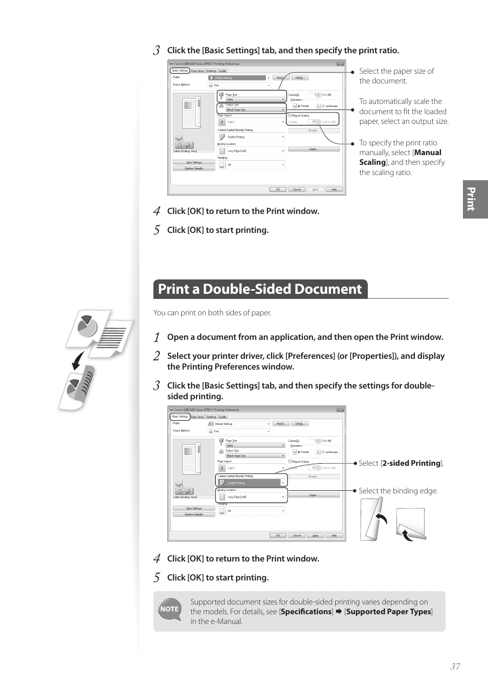 Print a double-sided document, Print a double-sided document …………………………………… 37 | Canon imageCLASS D530 User Manual | Page 37 / 76