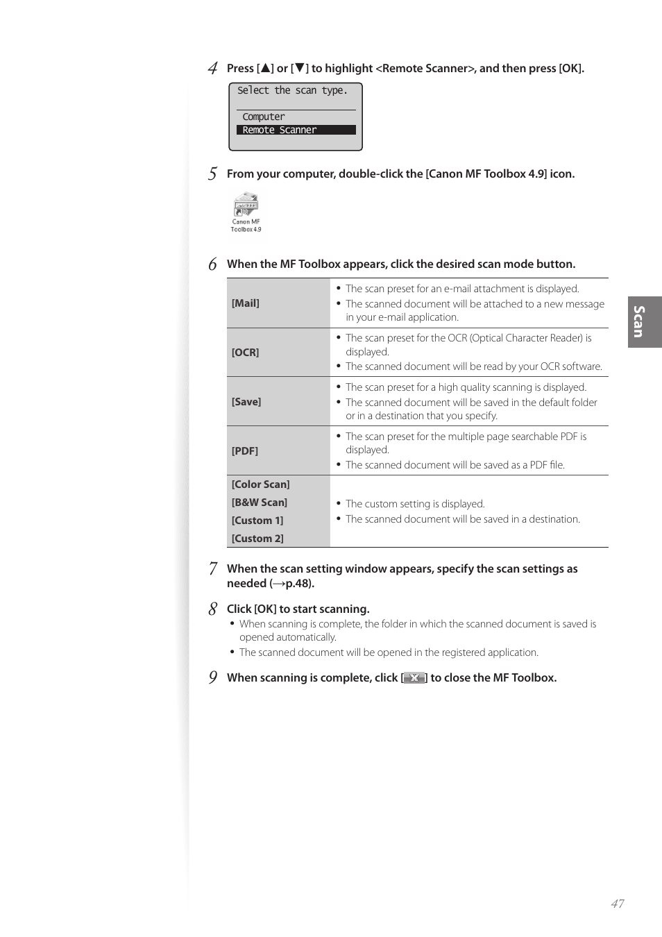 Scan | Canon imageCLASS D530 User Manual | Page 47 / 76