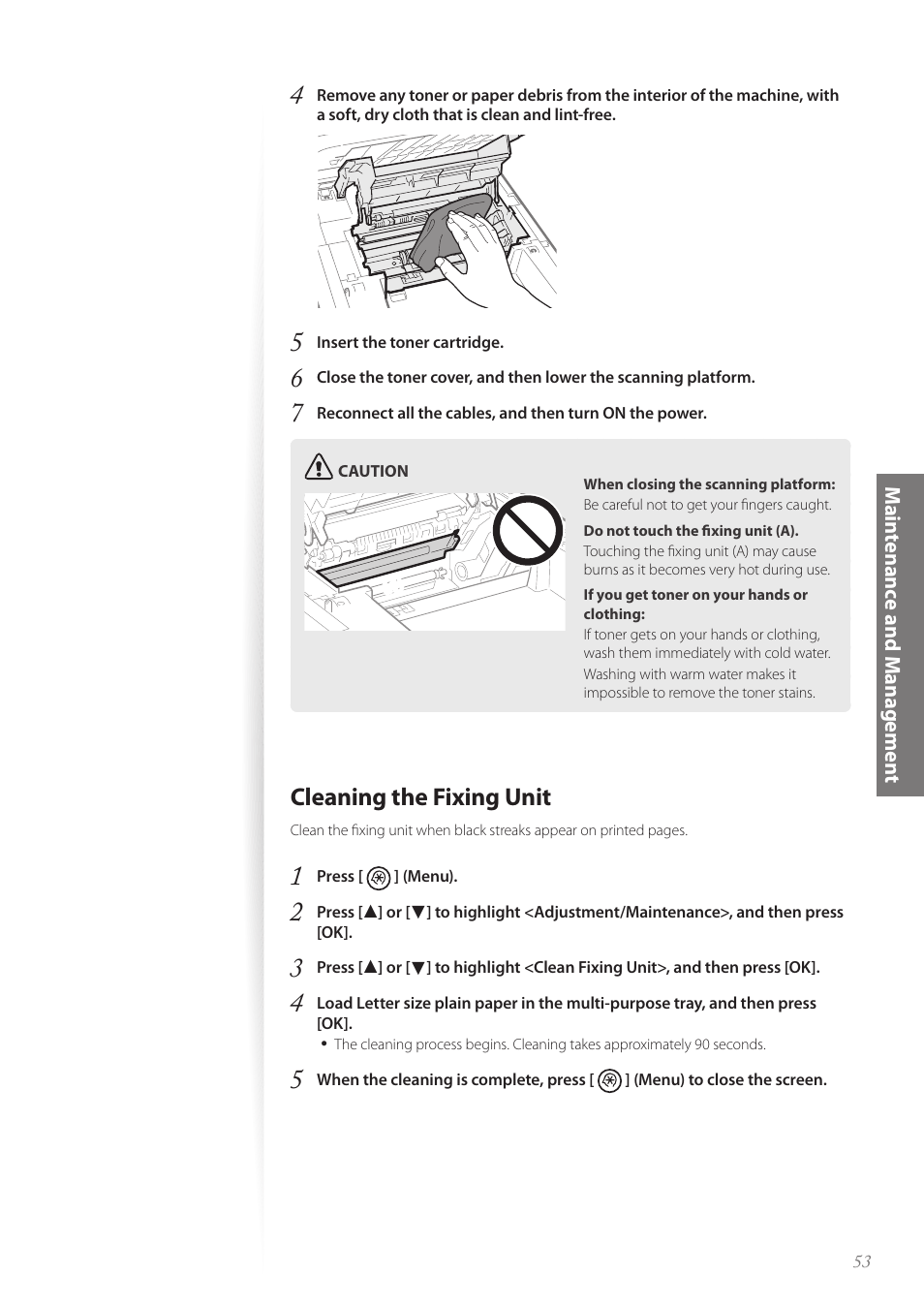 Cleaning the fixing unit, Cleaning the fixing unit …………………………………………… 53 | Canon imageCLASS D530 User Manual | Page 53 / 76