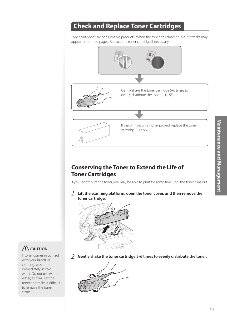 Check and replace toner cartridges | Canon imageCLASS D530 User Manual | Page 55 / 76