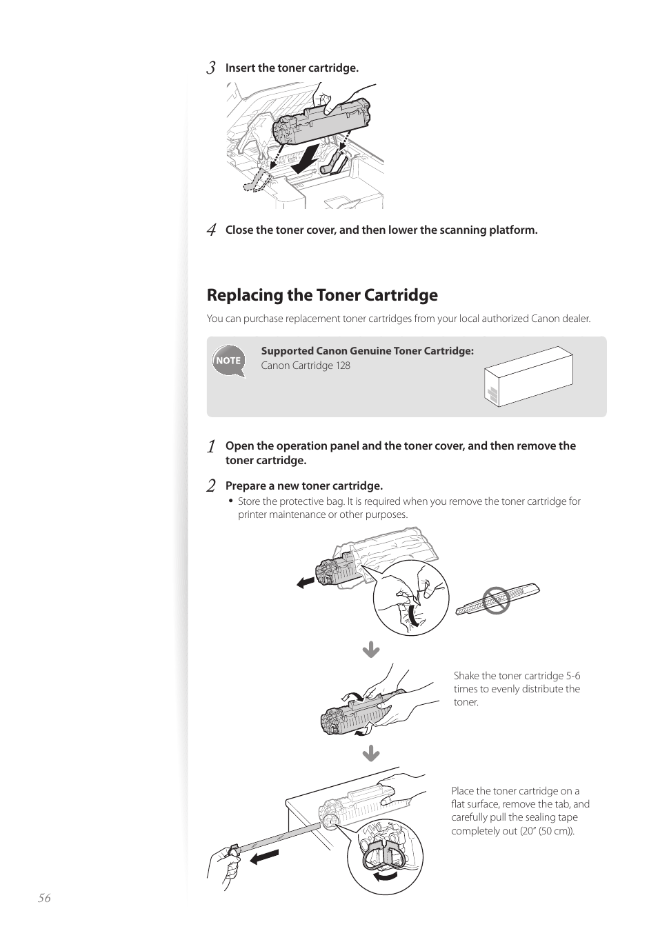 Replacing the toner cartridge, Replacing the toner cartridge ……………………………………… 56 | Canon imageCLASS D530 User Manual | Page 56 / 76