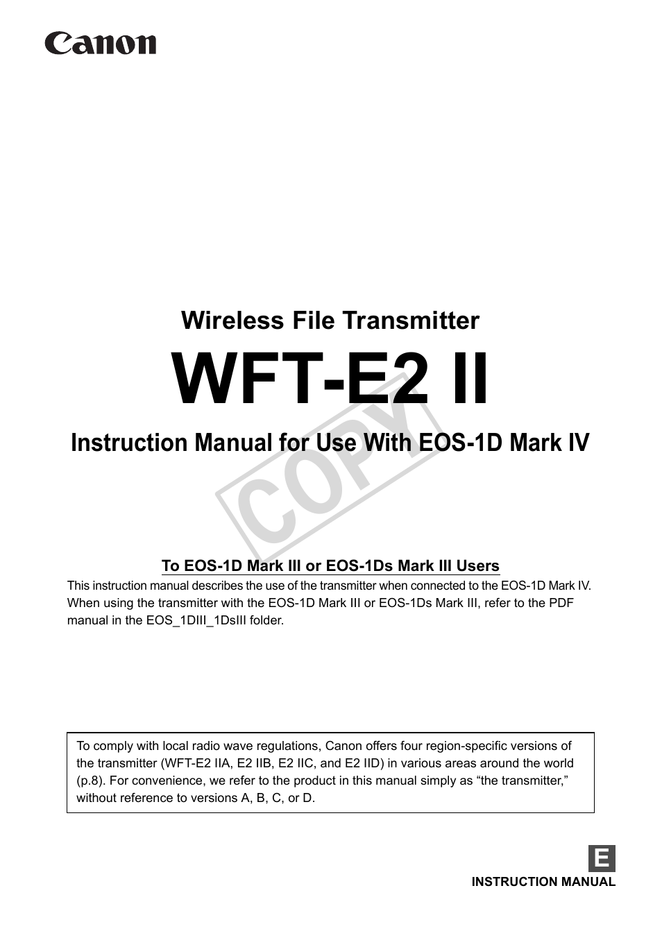 Canon Wireless File Transmitter WFT-E2 II A User Manual | 120 pages