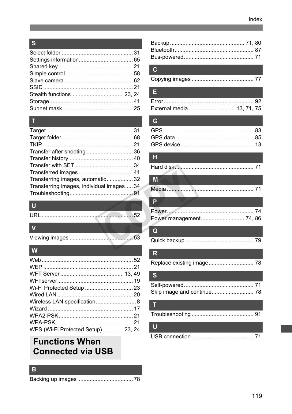 C op y, Functions when connected via usb | Canon Wireless File Transmitter WFT-E2 II A User Manual | Page 119 / 120
